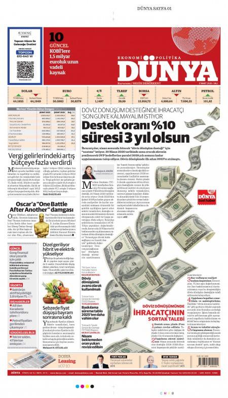 17 Mart 2026 Dünya Gazetesi Manşetleri