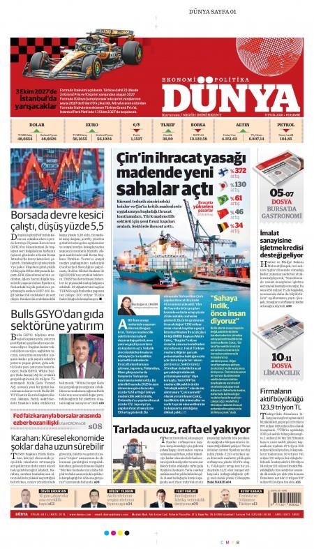 17 Eylül 2026 Dünya Gazetesi Manşetleri