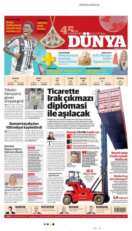 20 Şubat 2026 Dünya Gazetesi Manşetleri