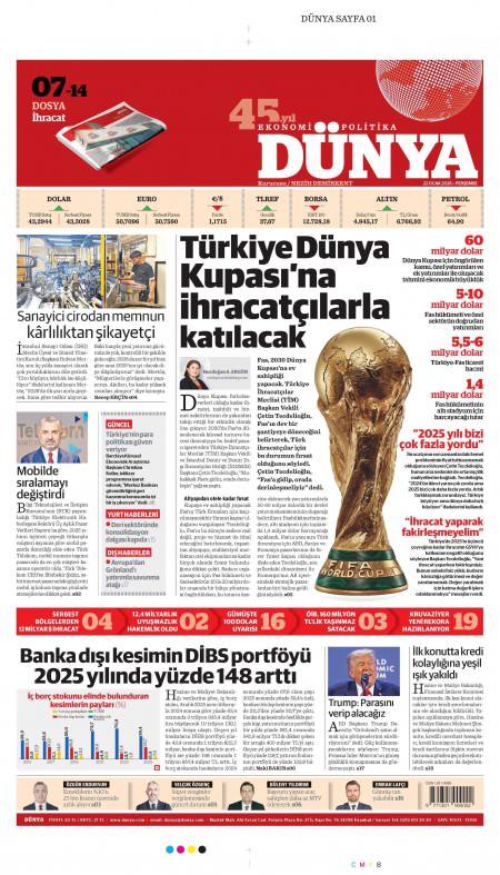 22 Ocak 2026 Dünya Gazetesi Manşetleri