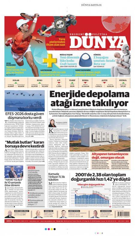 22 Mayıs 2026 Dünya Gazetesi Manşetleri