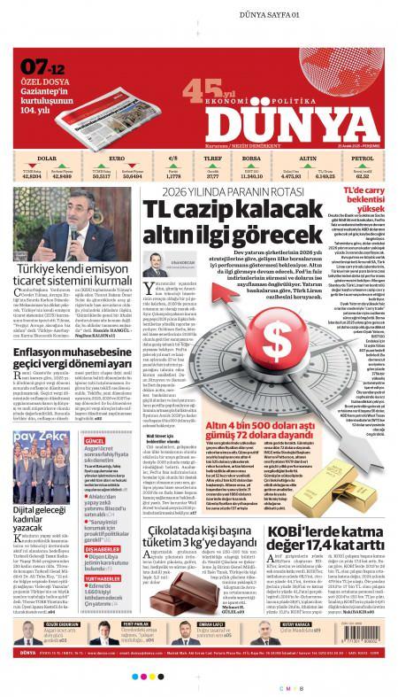 26 Aralık 2025 Dünya Gazetesi Manşetleri