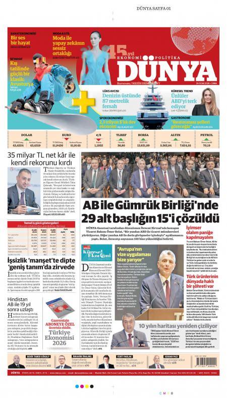30 Ocak 2026 Dünya Gazetesi Manşetleri