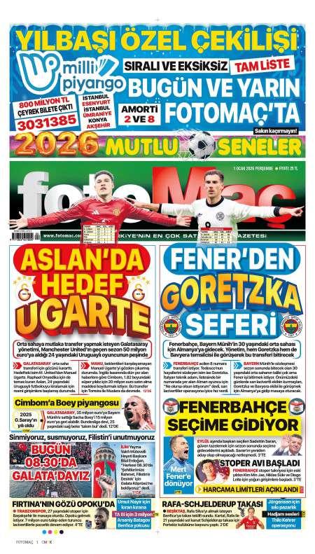 01 Ocak 2026 Fotomaç Gazetesi Manşetleri
