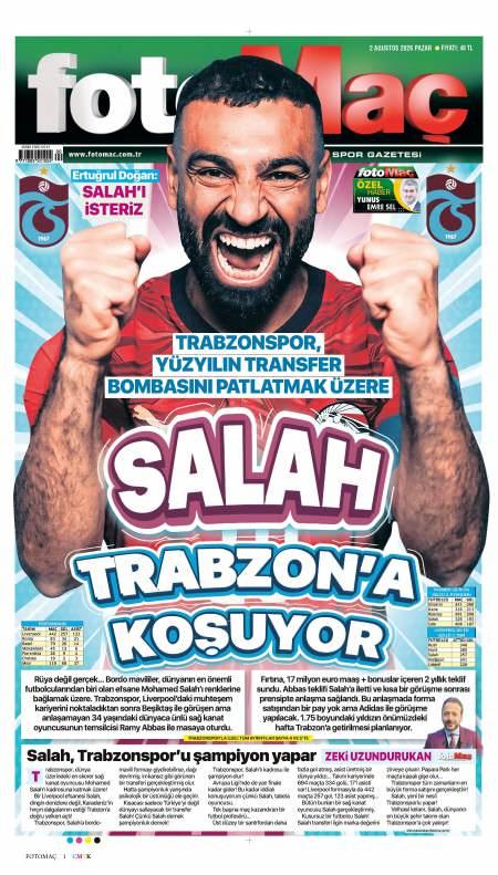 03 Ağustos 2026 Fotomaç Gazetesi Manşetleri