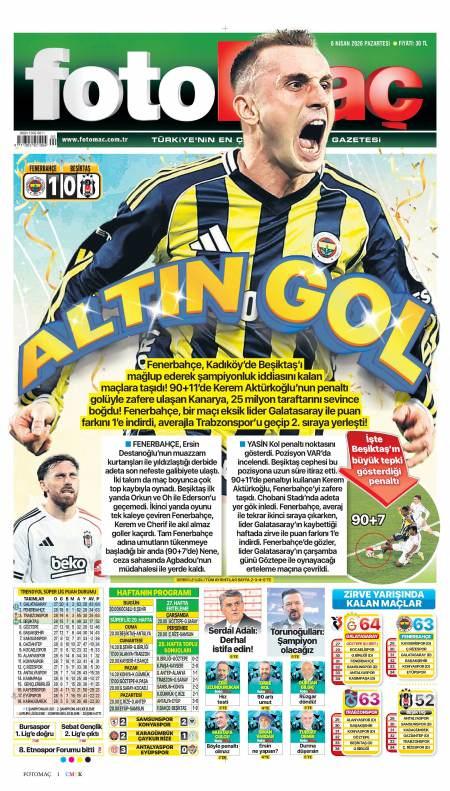 06 Nisan 2026 Fotomaç Gazetesi Manşetleri