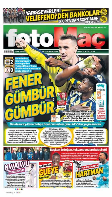 07 Ocak 2026 Fotomaç Gazetesi Manşetleri