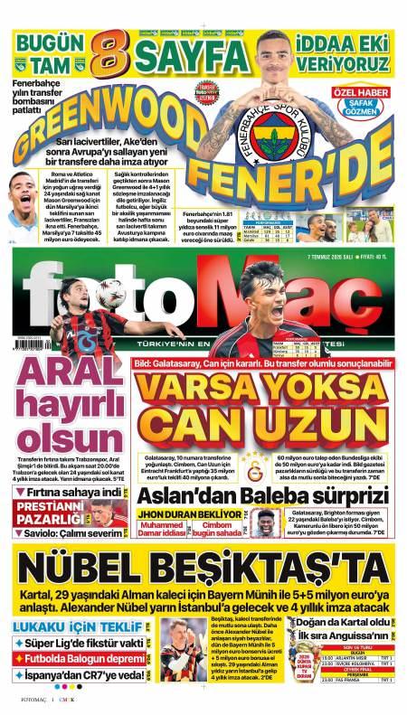 07 Temmuz 2026 Fotomaç Gazetesi Manşetleri