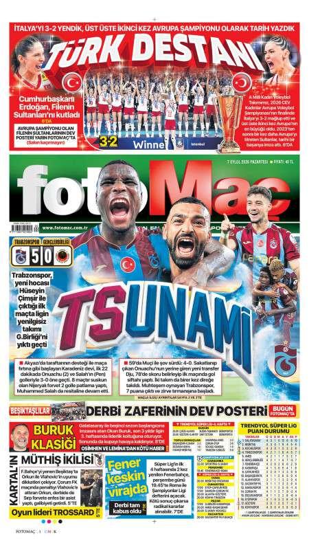 07 Eylül 2026 Fotomaç Gazetesi Manşetleri