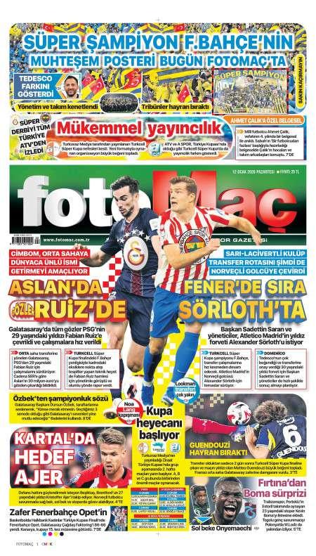 12 Ocak 2026 Fotomaç Gazetesi Manşetleri