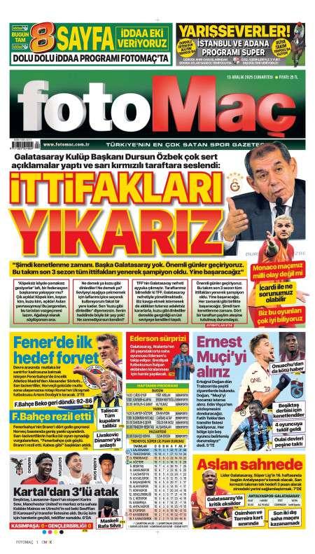 13 Aralık 2025 Fotomaç Gazetesi Manşetleri