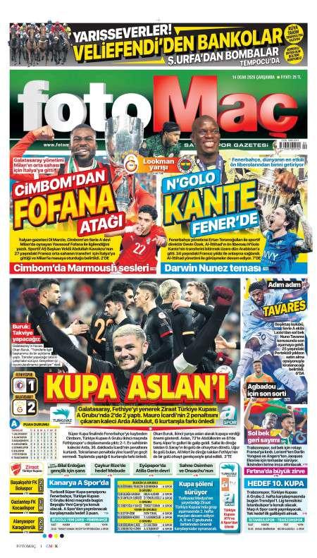 14 Ocak 2026 Fotomaç Gazetesi Manşetleri