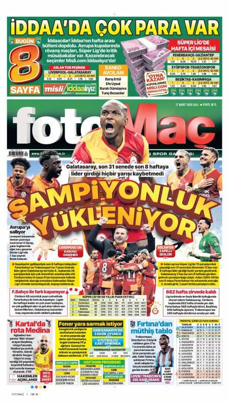 17 Mart 2026 Fotomaç Gazetesi Manşetleri