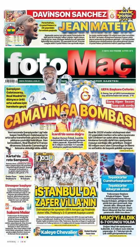 21 Mayıs 2026 Fotomaç Gazetesi Manşetleri