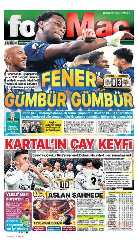 22 Aralık 2025 Fotomaç Gazetesi Manşetleri