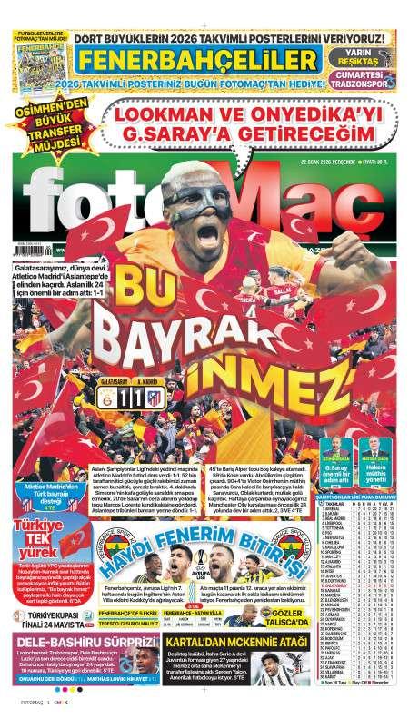 22 Ocak 2026 Fotomaç Gazetesi Manşetleri
