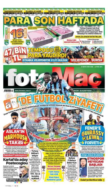 22 Mayıs 2026 Fotomaç Gazetesi Manşetleri