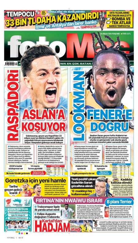 26 Aralık 2025 Fotomaç Gazetesi Manşetleri