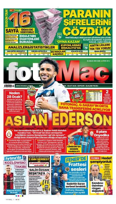 26 Aralık 2025 Fotomaç Gazetesi Manşetleri