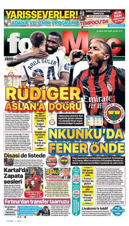 28 Aralık 2025 Fotomaç Gazetesi Manşetleri