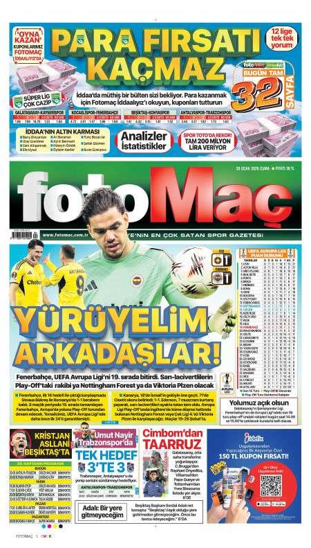 30 Ocak 2026 Fotomaç Gazetesi Manşetleri