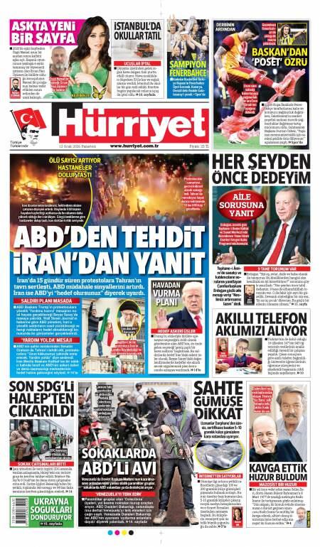 12 Ocak 2026 Hürriyet Gazetesi Manşetleri