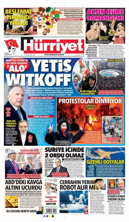 13 Ocak 2026 Hürriyet Gazetesi Manşetleri