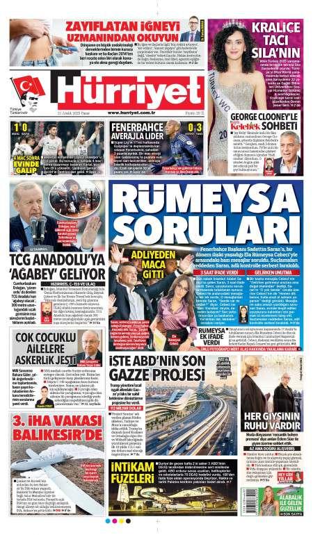 22 Aralık 2025 Hürriyet Gazetesi Manşetleri