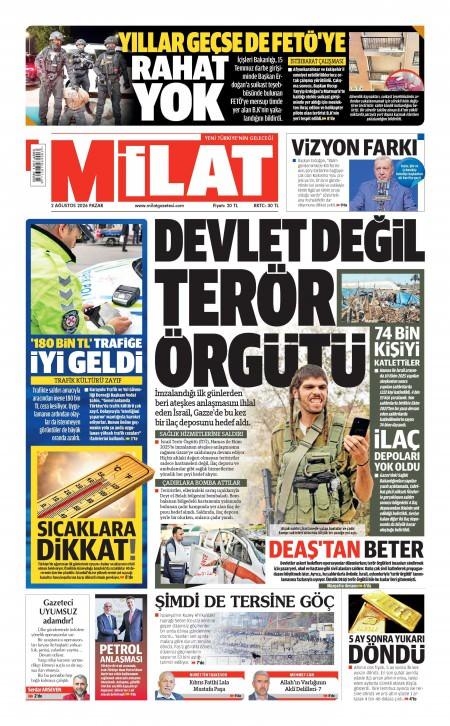 03 Ağustos 2026 Milat Gazetesi Manşetleri