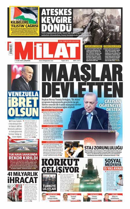 07 Ocak 2026 Milat Gazetesi Manşetleri