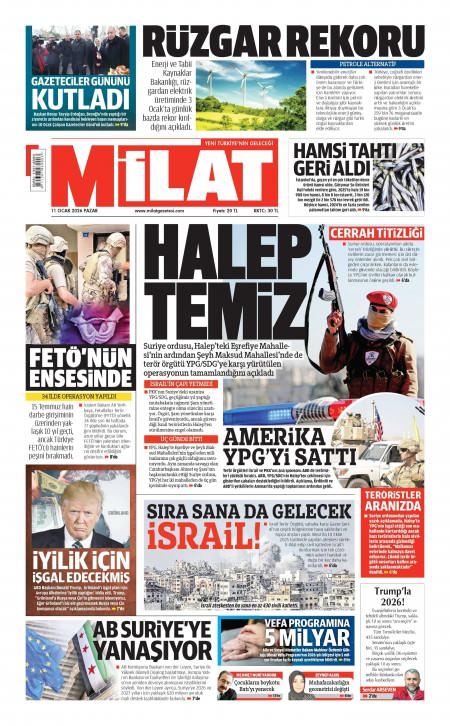 11 Ocak 2026 Milat Gazetesi Manşetleri