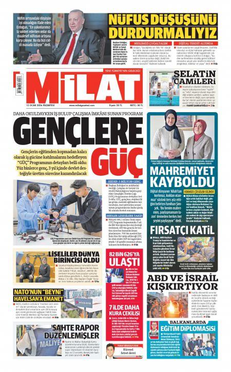 12 Ocak 2026 Milat Gazetesi Manşetleri