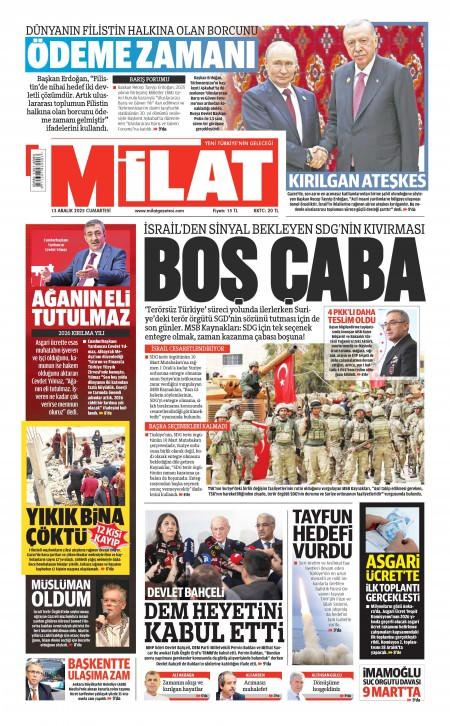 13 Aralık 2025 Milat Gazetesi Manşetleri