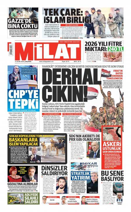 14 Ocak 2026 Milat Gazetesi Manşetleri