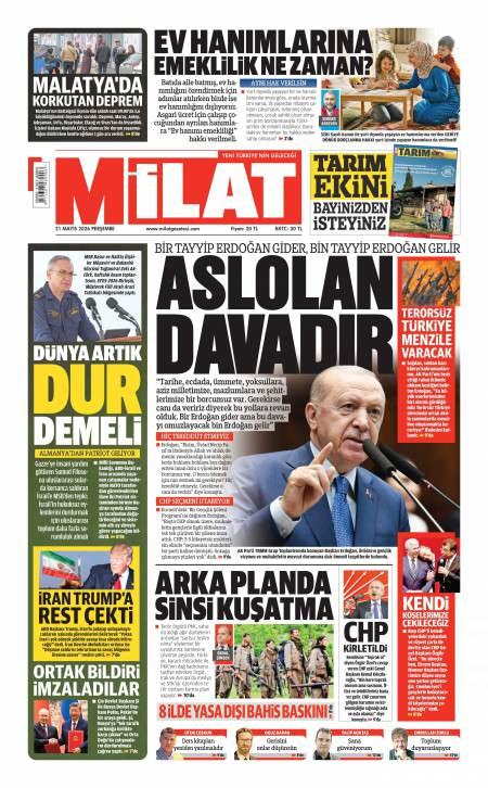 21 Mayıs 2026 Milat Gazetesi Manşetleri