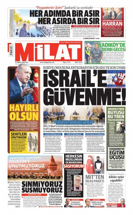 23 Aralık 2025 Milat Gazetesi Manşetleri
