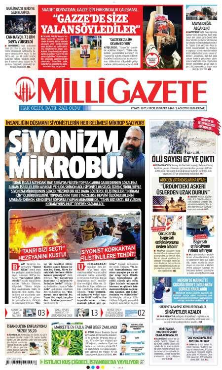 03 Ağustos 2026 Milli Gazete Gazetesi Manşetleri