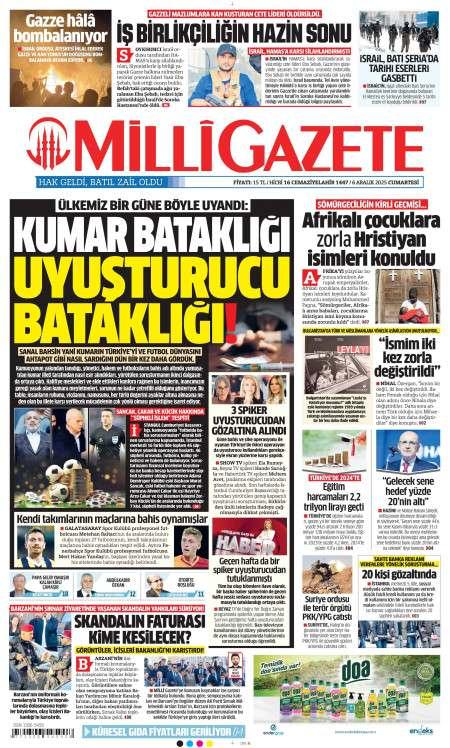 06 Aralık 2025 Milli Gazete Gazetesi Manşetleri