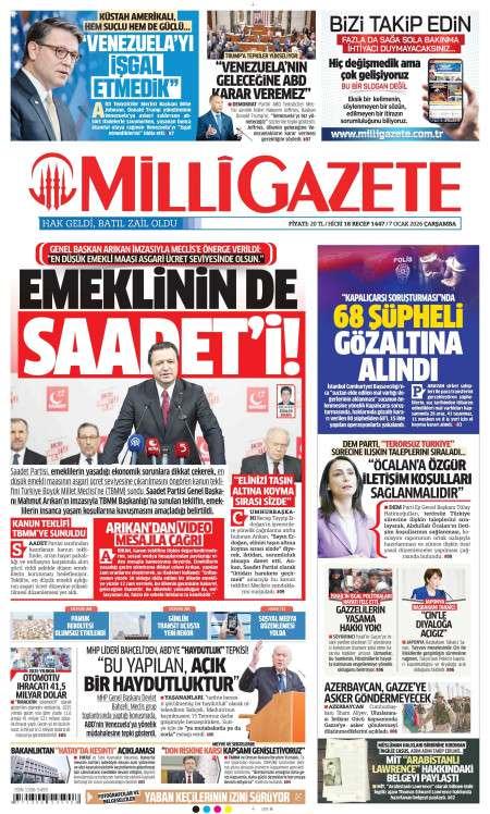 07 Ocak 2026 Milli Gazete Gazetesi Manşetleri