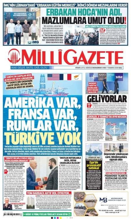 07 Temmuz 2026 Milli Gazete Gazetesi Manşetleri