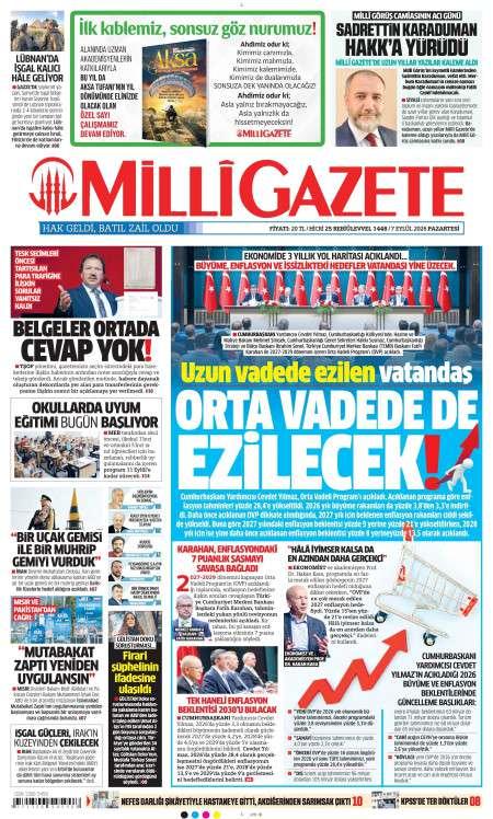 07 Eylül 2026 Milli Gazete Gazetesi Manşetleri