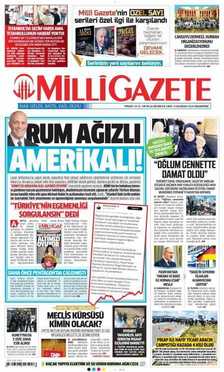 08 Haziran 2026 Milli Gazete Gazetesi Manşetleri