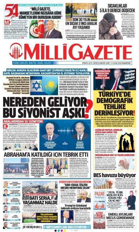 12 Ocak 2026 Milli Gazete Gazetesi Manşetleri