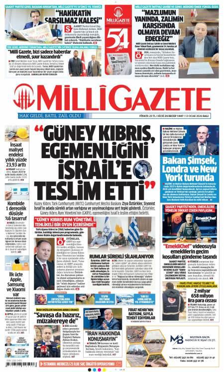 13 Ocak 2026 Milli Gazete Gazetesi Manşetleri