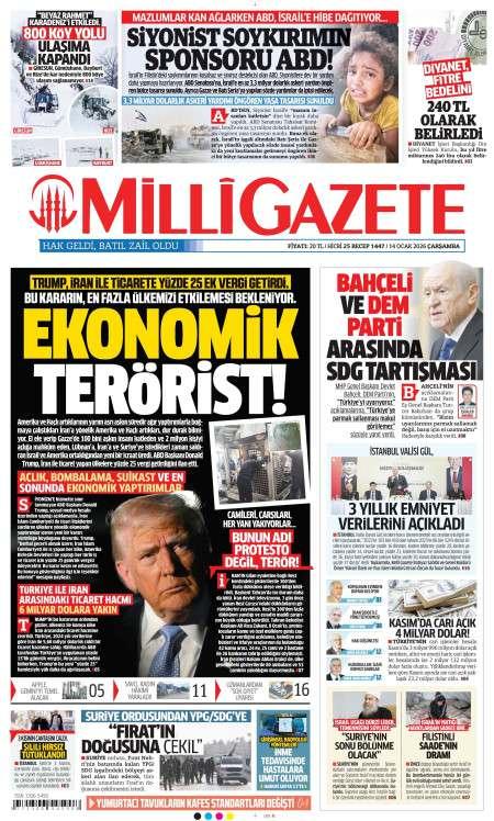 14 Ocak 2026 Milli Gazete Gazetesi Manşetleri