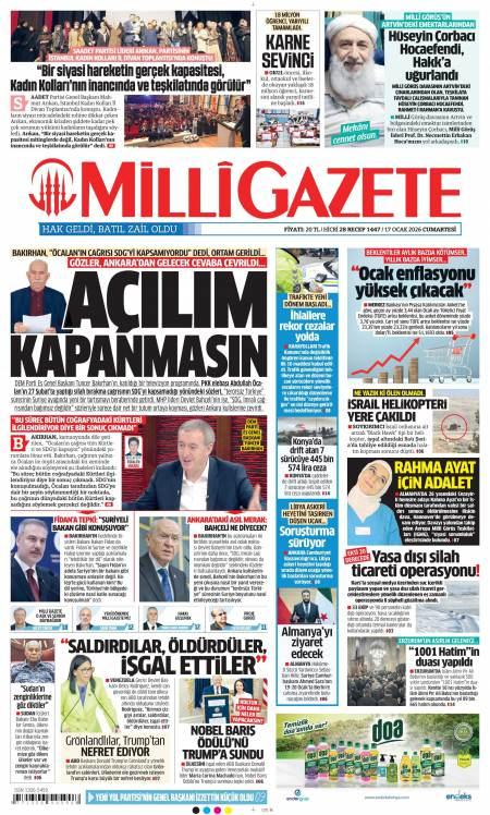 17 Ocak 2026 Milli Gazete Gazetesi Manşetleri