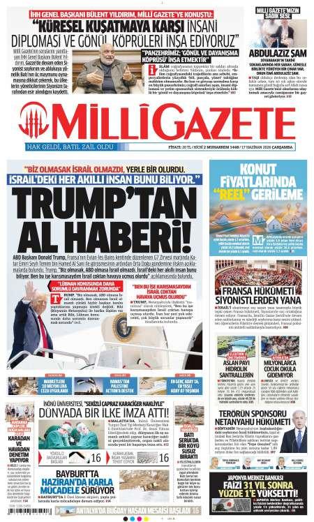 18 Haziran 2026 Milli Gazete Gazetesi Manşetleri