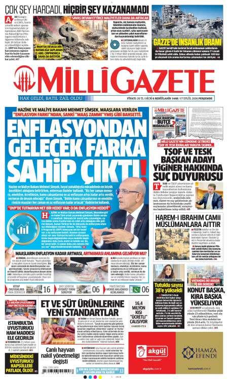 17 Eylül 2026 Milli Gazete Gazetesi Manşetleri