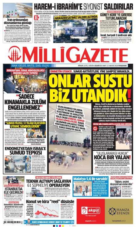 21 Mayıs 2026 Milli Gazete Gazetesi Manşetleri