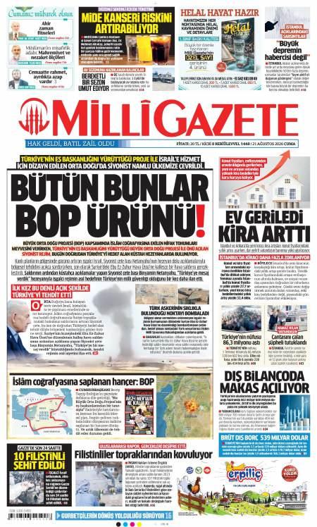 21 Ağustos 2026 Milli Gazete Gazetesi Manşetleri